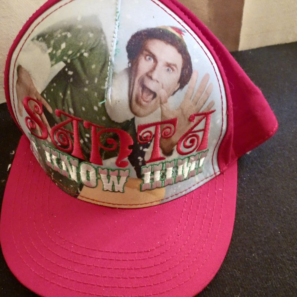Santa I Know Him from Elf Movie Wil Farrell on the front baseball snap back hat